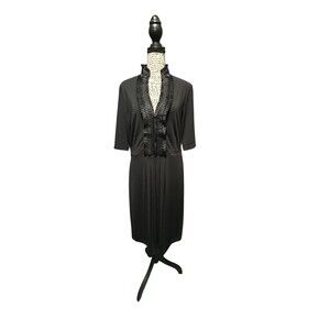 Coldwater Creek Women's Satin Ruffle Black Cocktail Sheath Dress Size 10